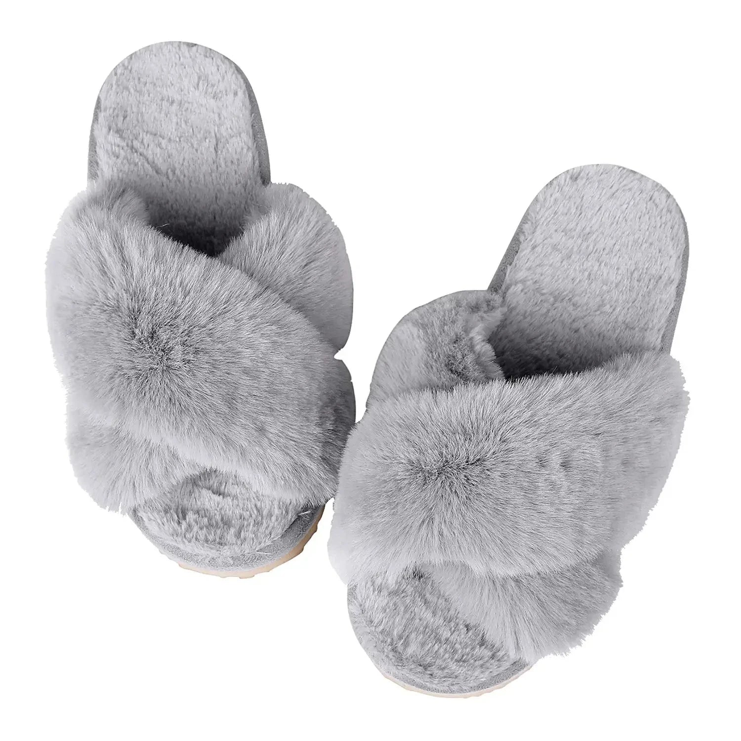 Cross Band Memory Foam Fuzzy Slippers
