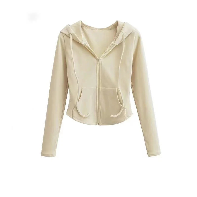 Slim Fit Zip-Up Cropped Hoodie