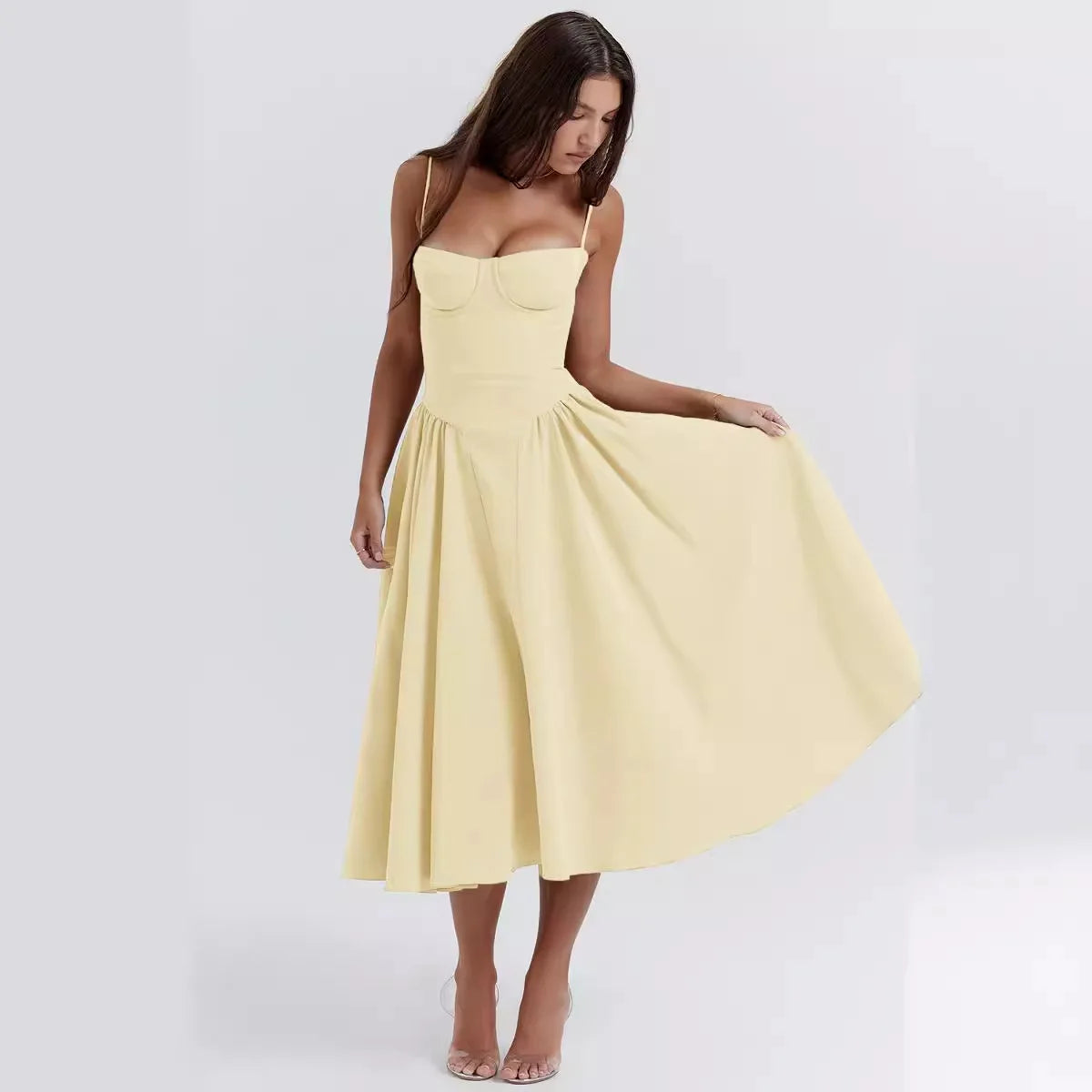 Sleeveless Backless Pleated Midi Dress
