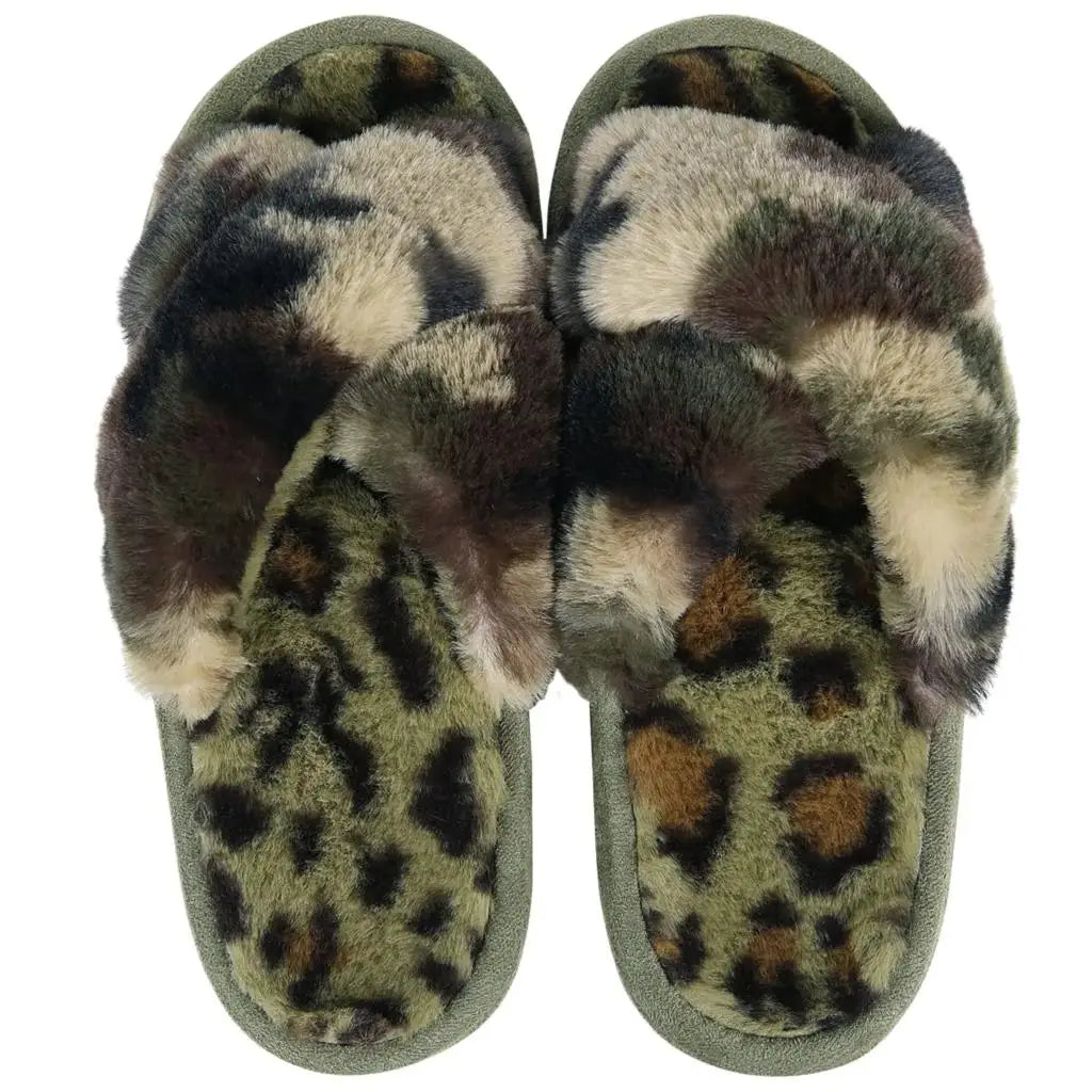 Cross Band Memory Foam Fuzzy Slippers