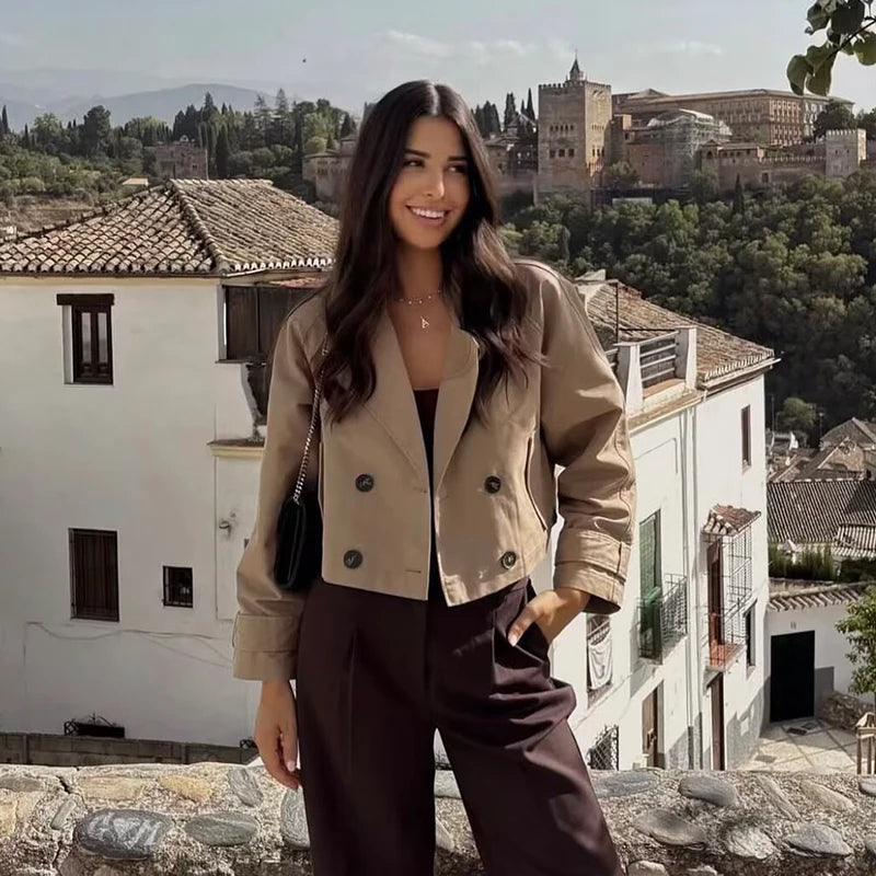 Vintage Double-Breasted Short Trench Coat