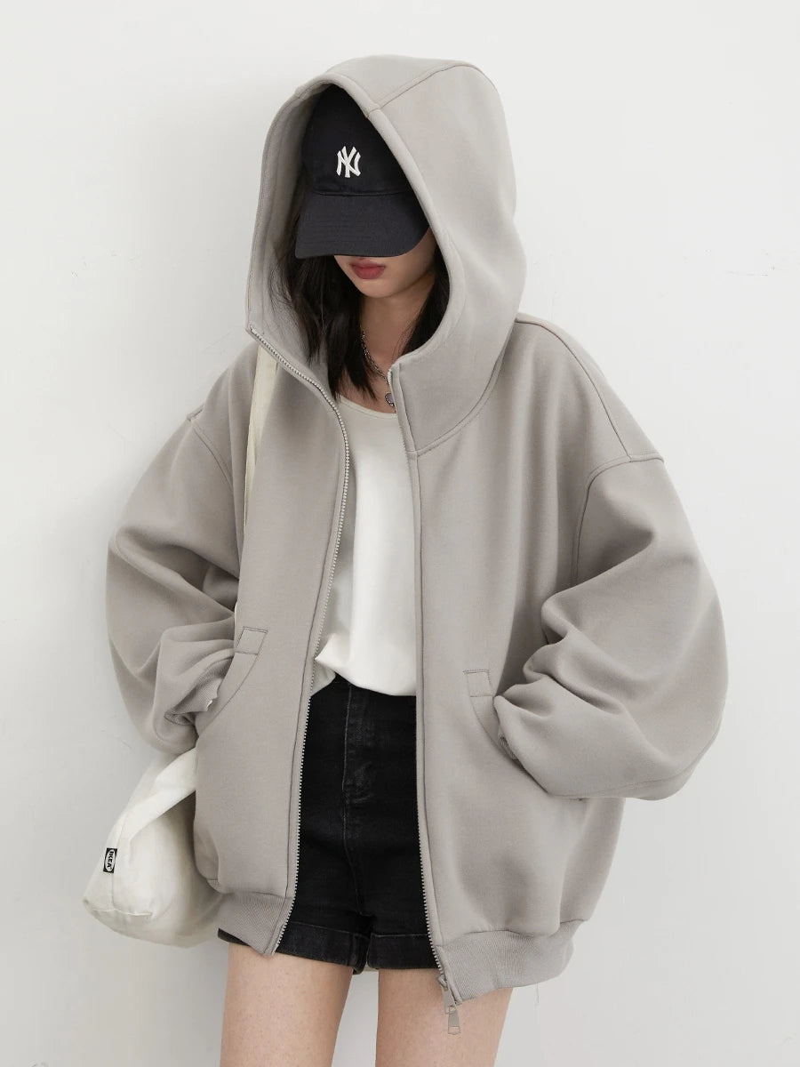 Oversized Double-Zipper Plush Hoodie