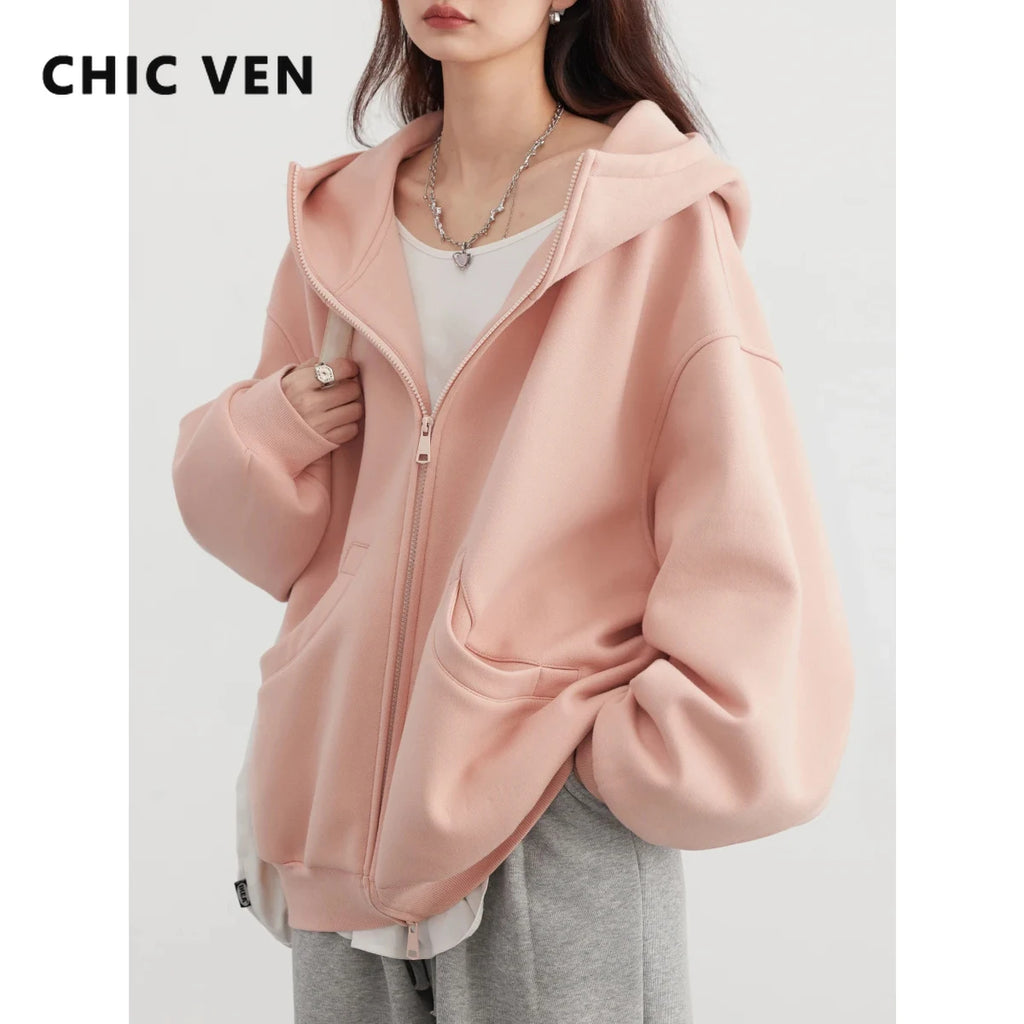 Oversized Double-Zipper Plush Hoodie