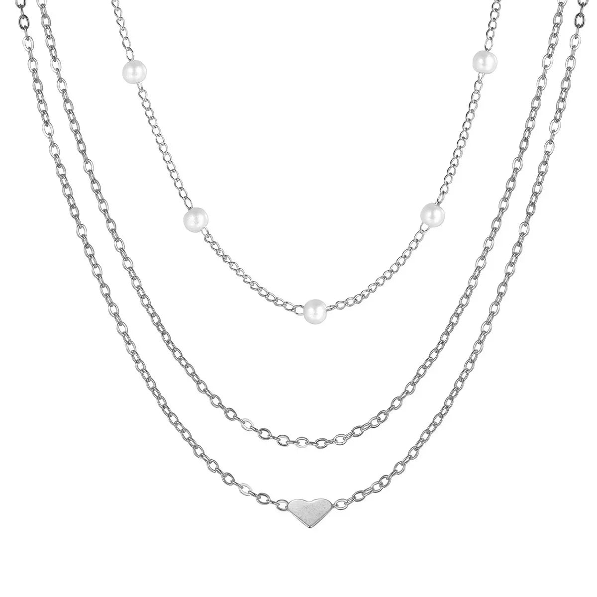 Multilayer Pearl and Heart Pendant Necklace