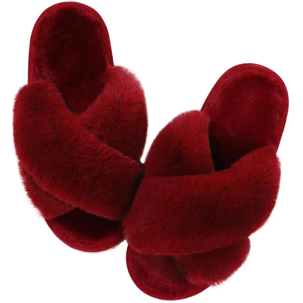 Cross Band Memory Foam Fuzzy Slippers