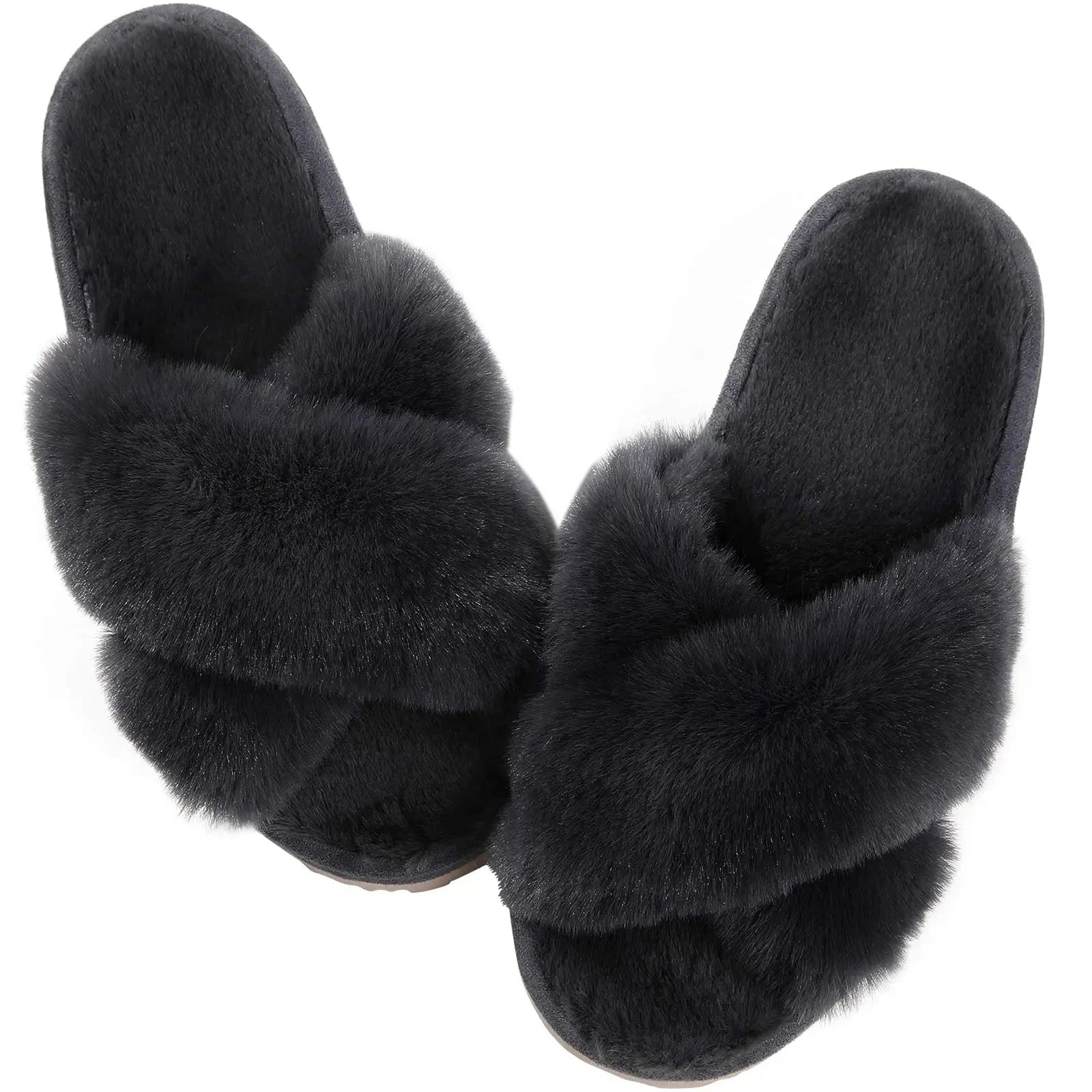 Cross Band Memory Foam Fuzzy Slippers
