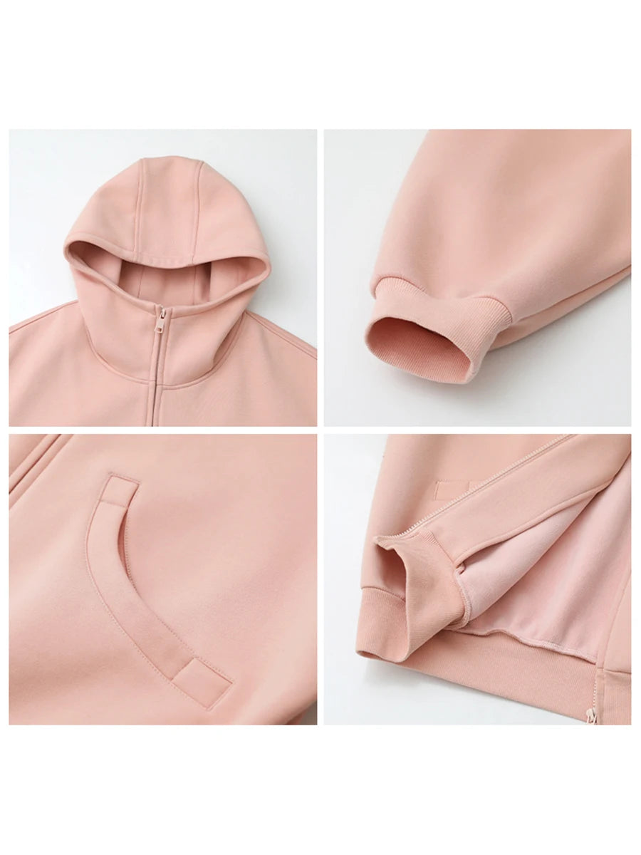Oversized Double-Zipper Plush Hoodie