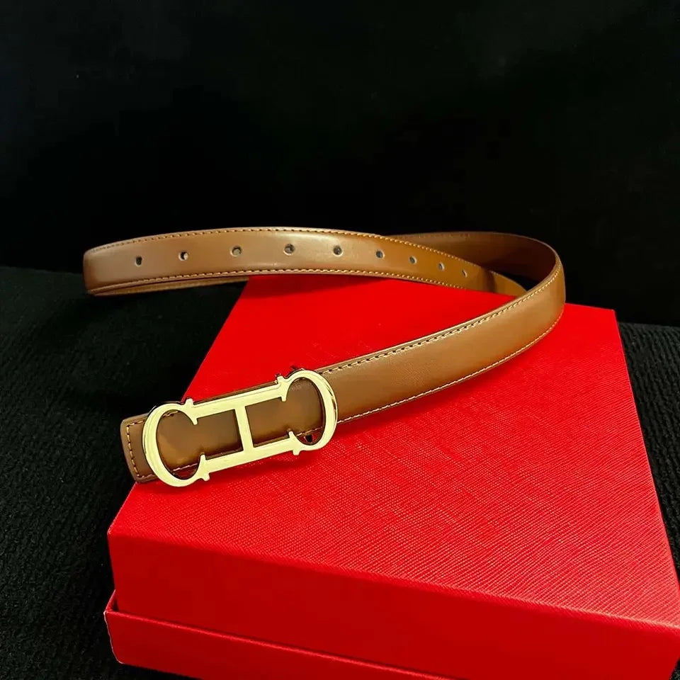 Leather Belt with Gold Letter Buckle