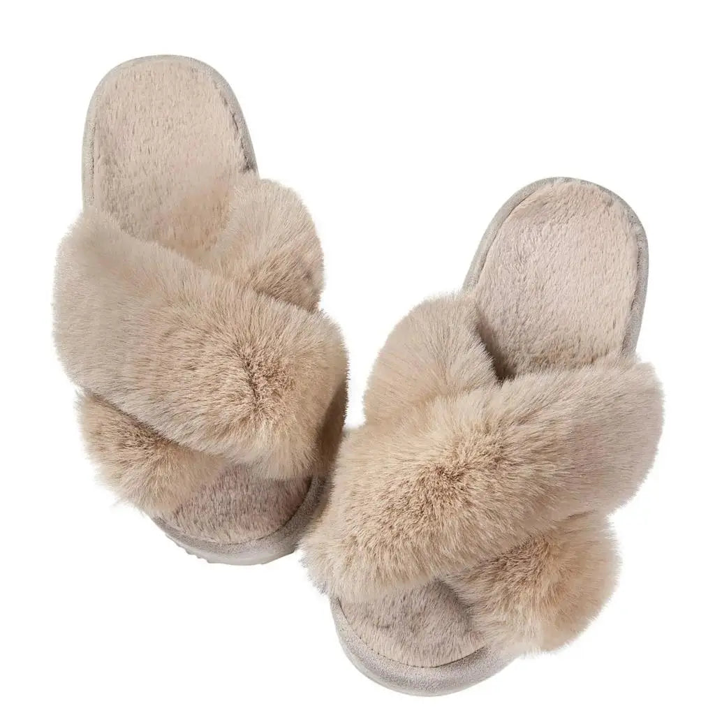 Cross Band Memory Foam Fuzzy Slippers