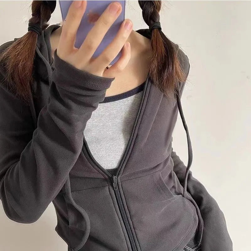 Slim Fit Zip-Up Cropped Hoodie