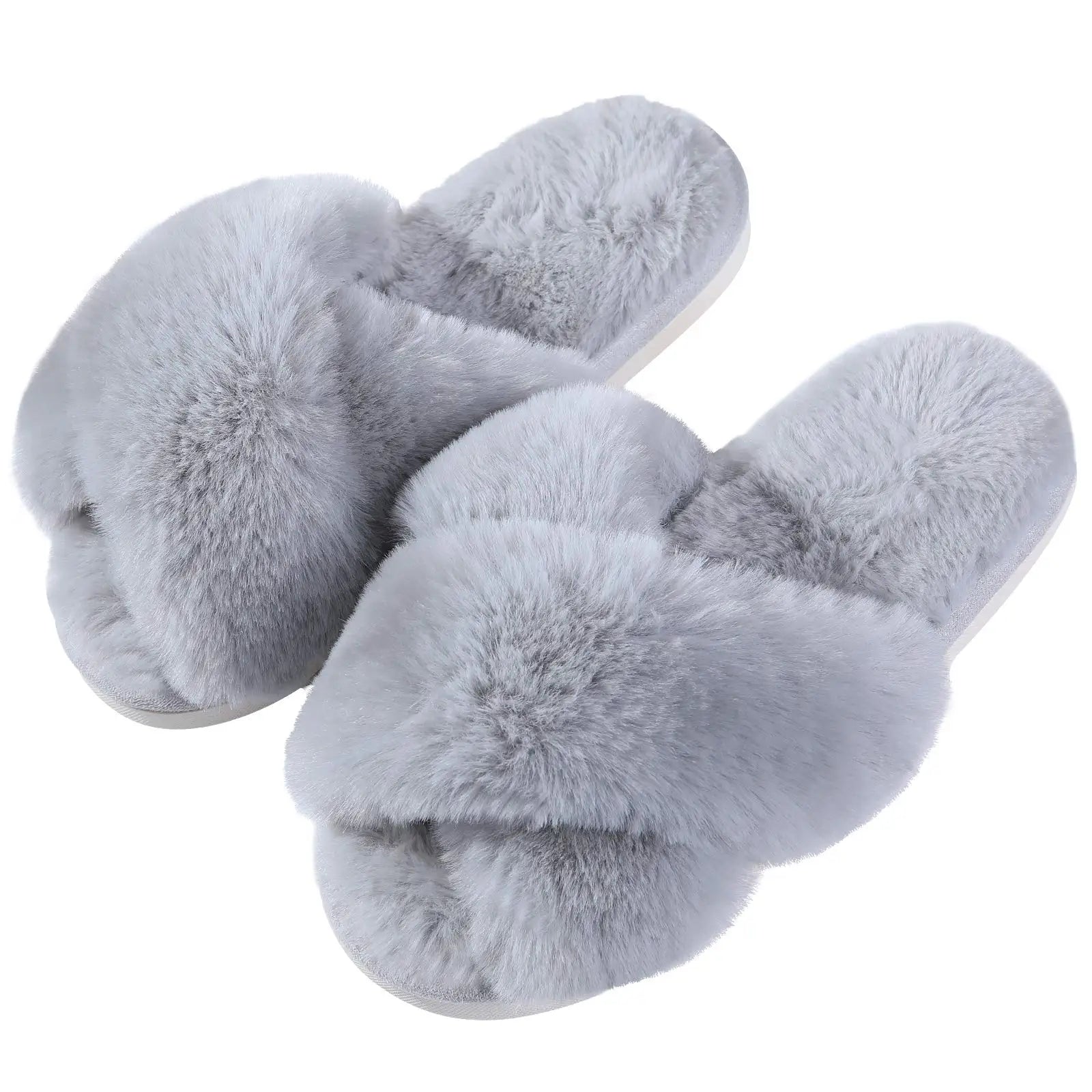 Cross Band Memory Foam Fuzzy Slippers