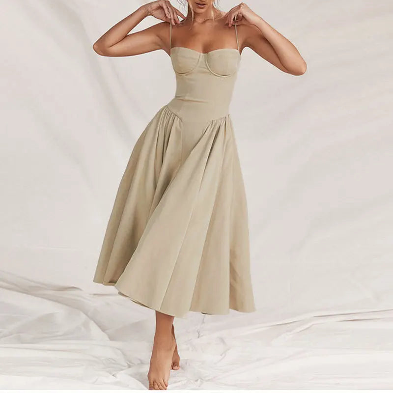 Sleeveless Backless Pleated Midi Dress