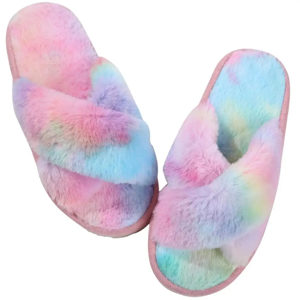 Cross Band Memory Foam Fuzzy Slippers