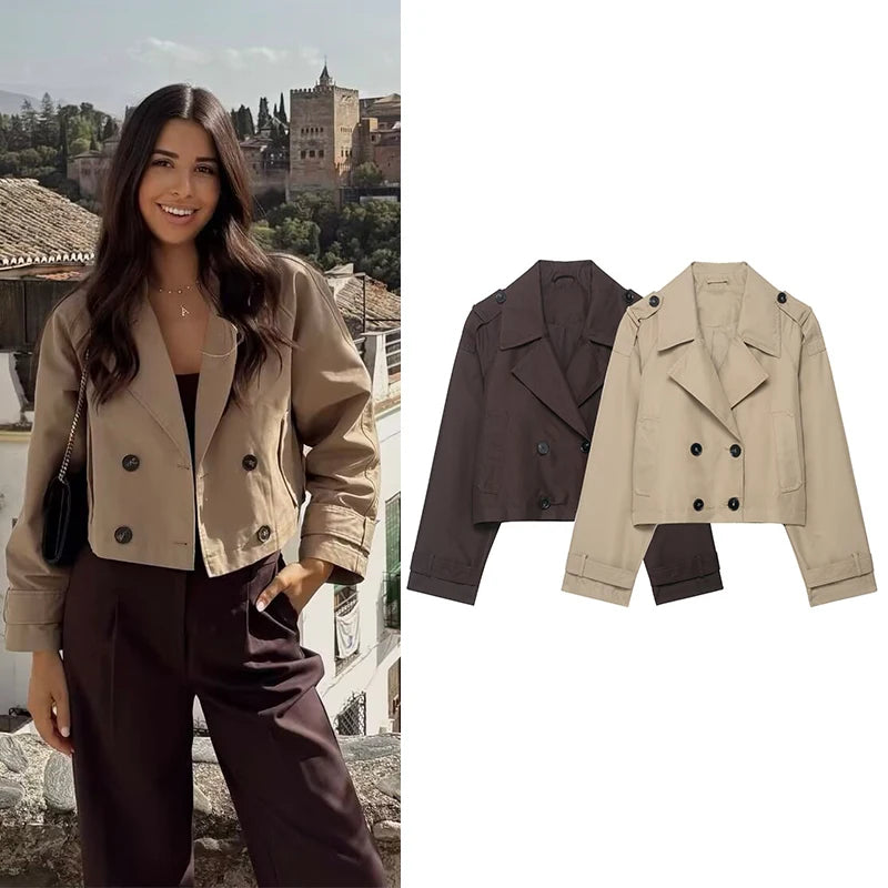 Vintage Double-Breasted Short Trench Coat