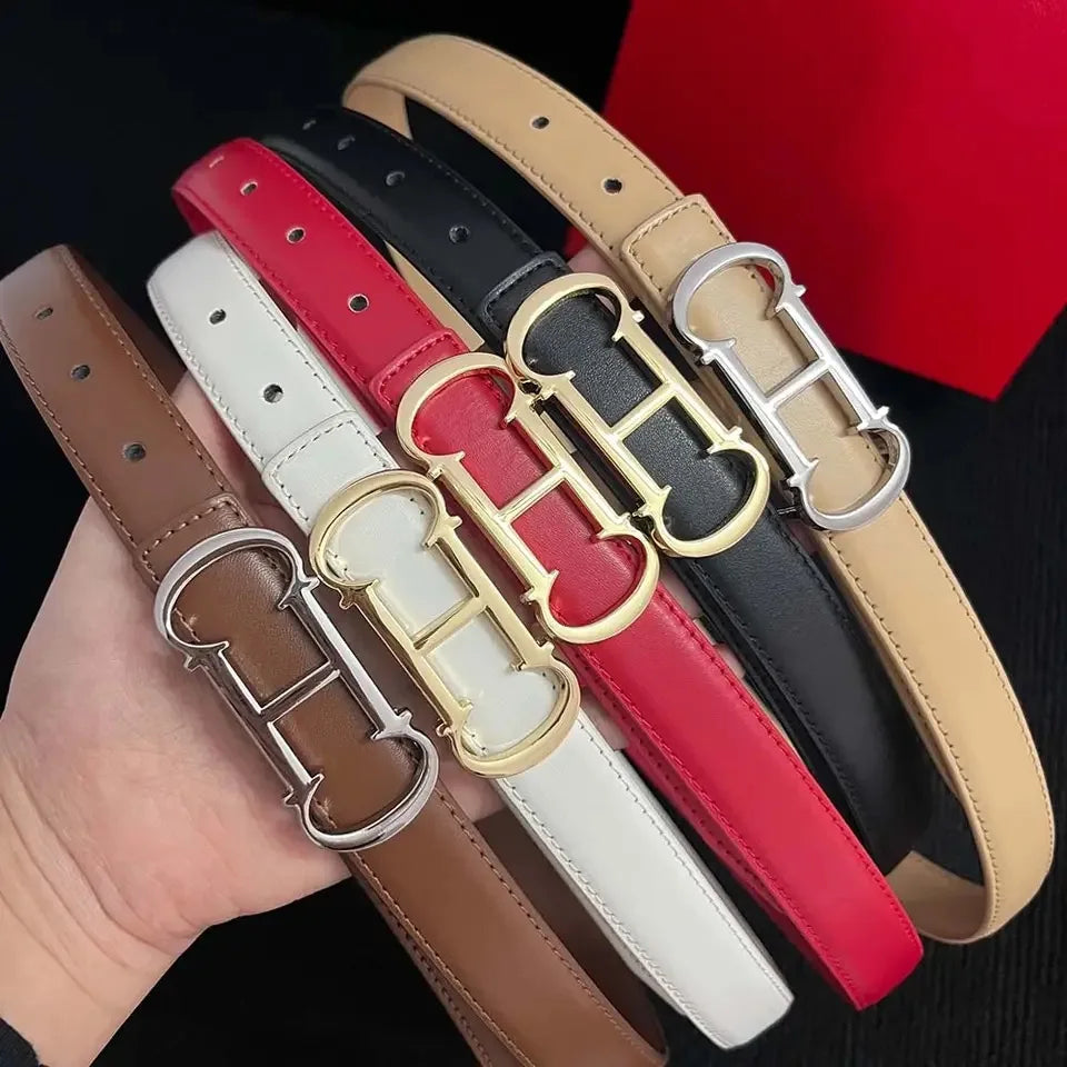 Leather Belt with Gold Letter Buckle