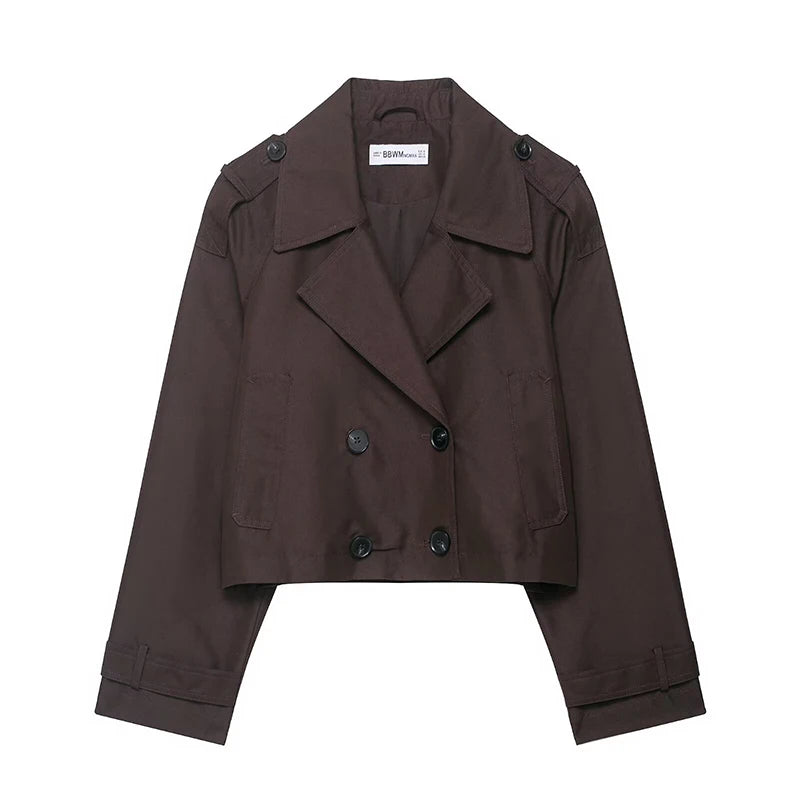 Vintage Double-Breasted Short Trench Coat
