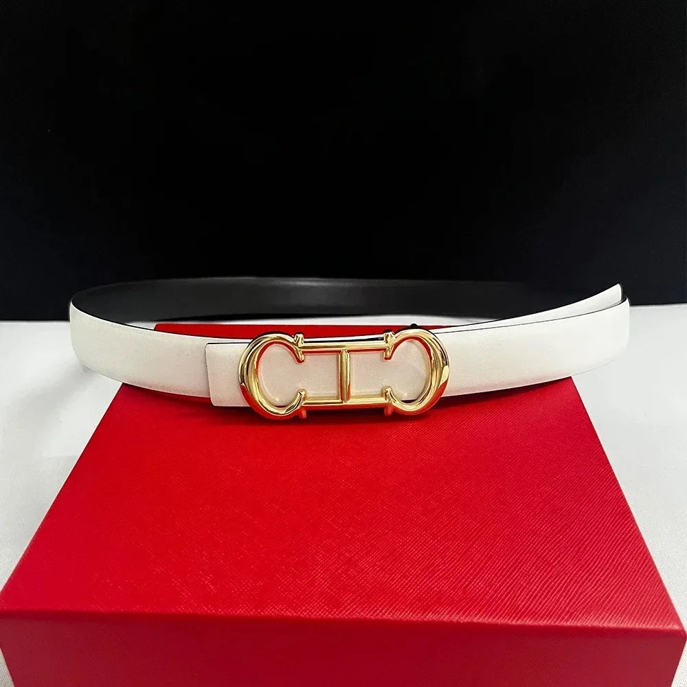 Leather Belt with Gold Letter Buckle