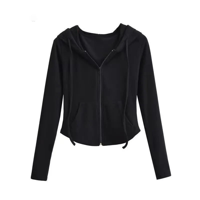 Slim Fit Zip-Up Cropped Hoodie