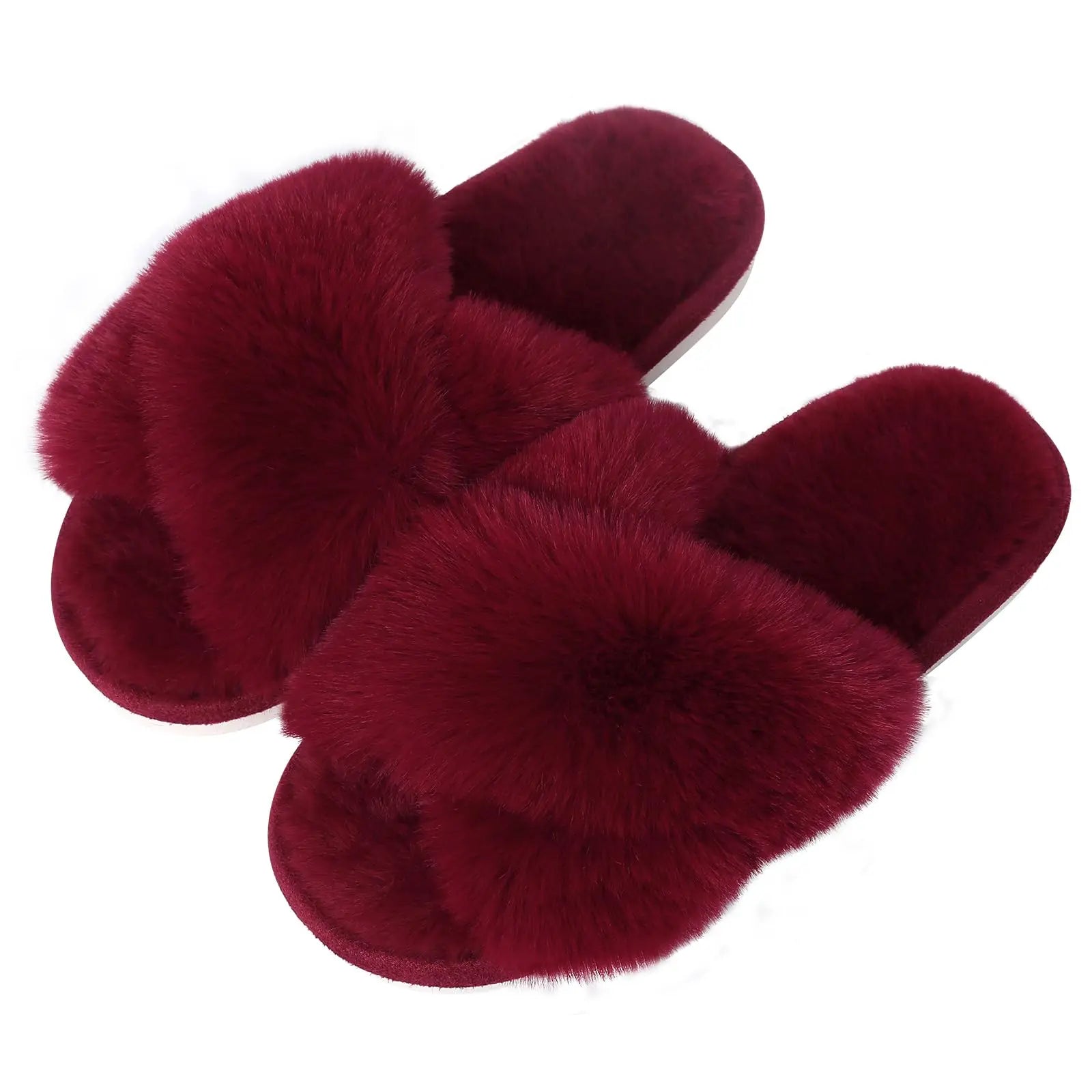Cross Band Memory Foam Fuzzy Slippers