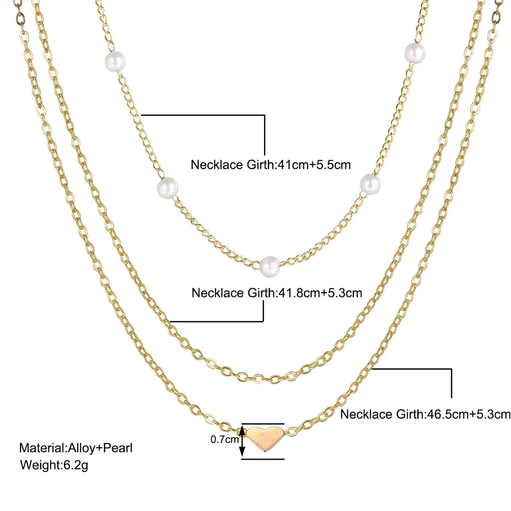 Multilayer Pearl and Heart Pendant Necklace