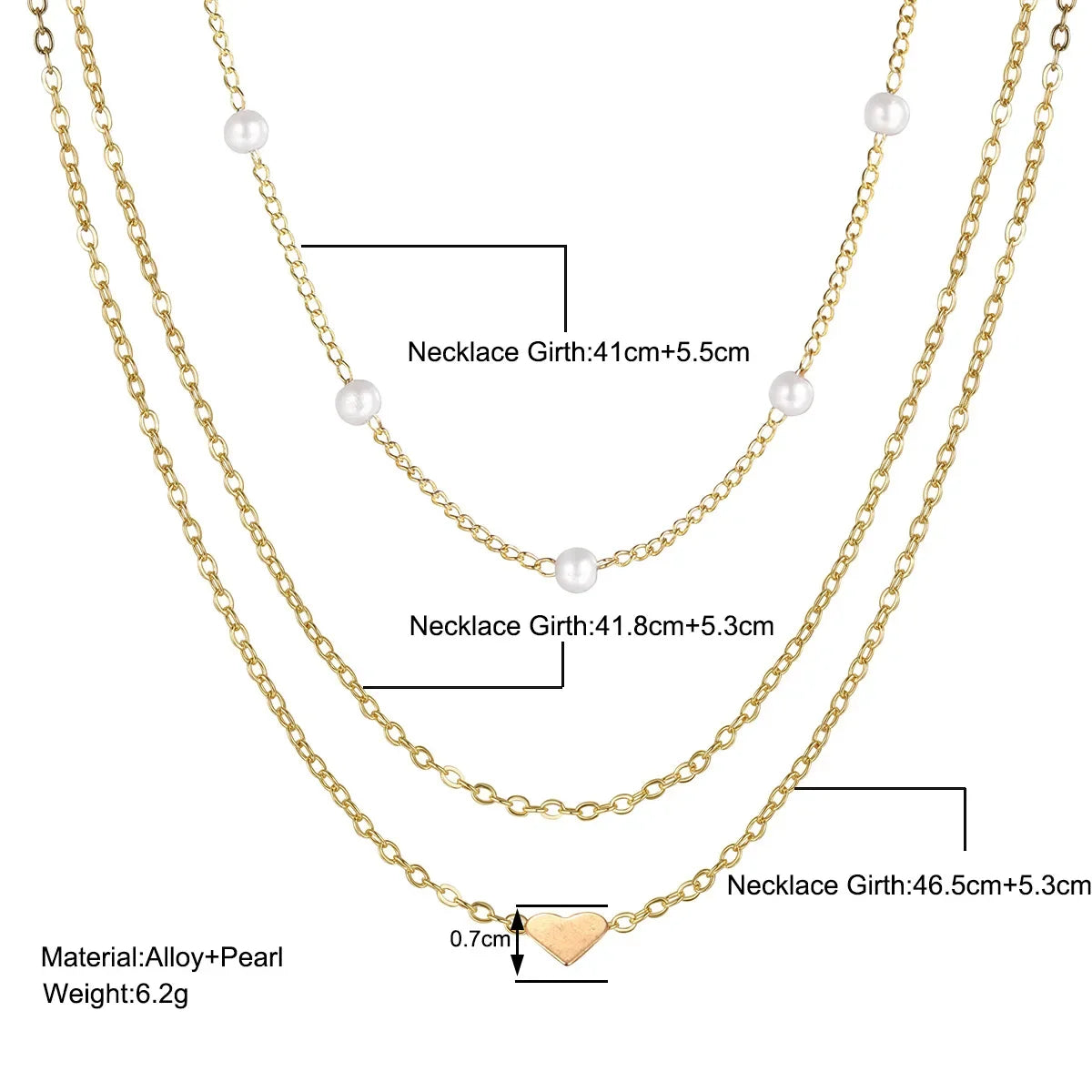 Multilayer Pearl and Heart Pendant Necklace