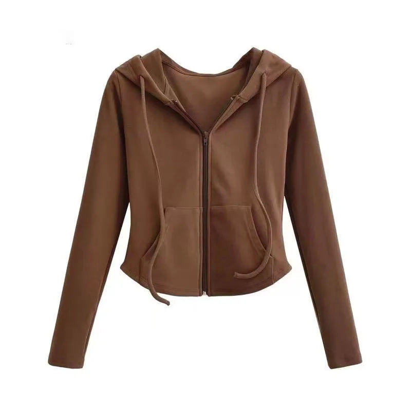Slim Fit Zip-Up Cropped Hoodie