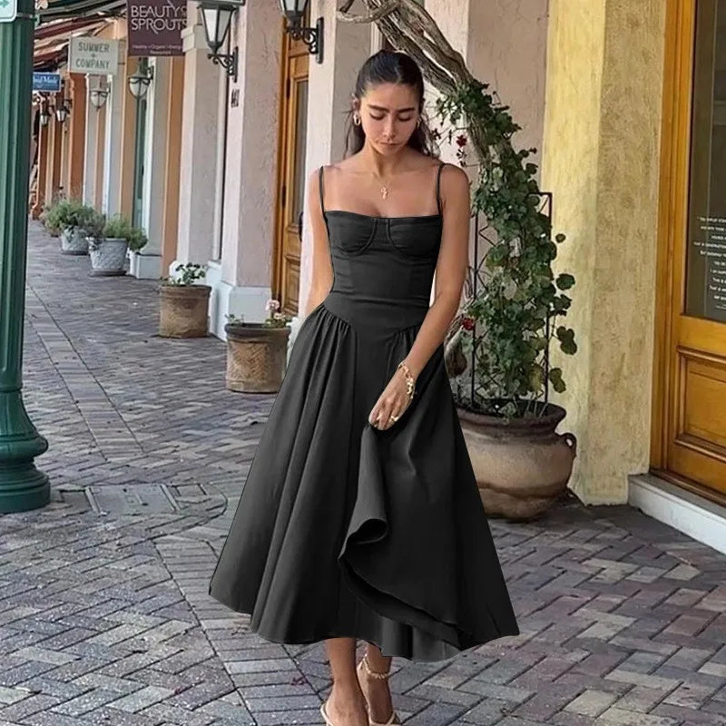 Sleeveless Backless Pleated Midi Dress
