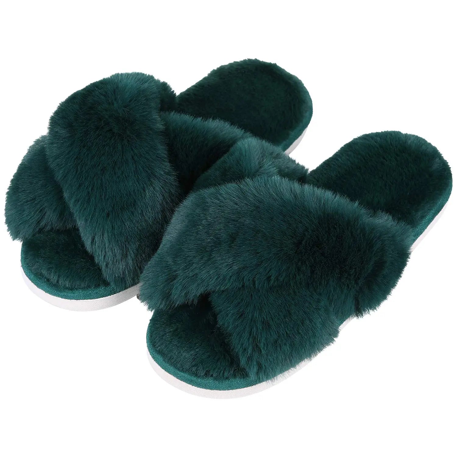 Cross Band Memory Foam Fuzzy Slippers