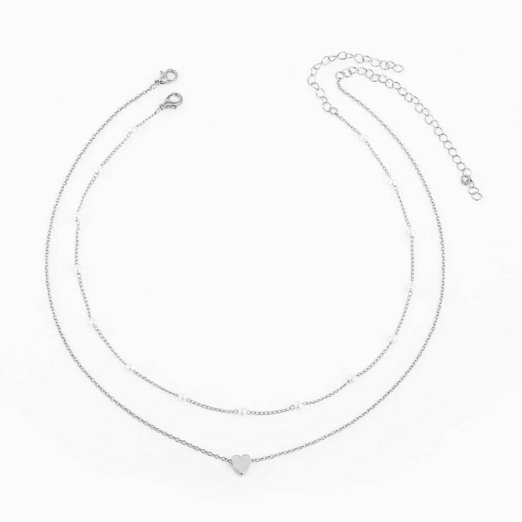Multilayer Pearl and Heart Pendant Necklace
