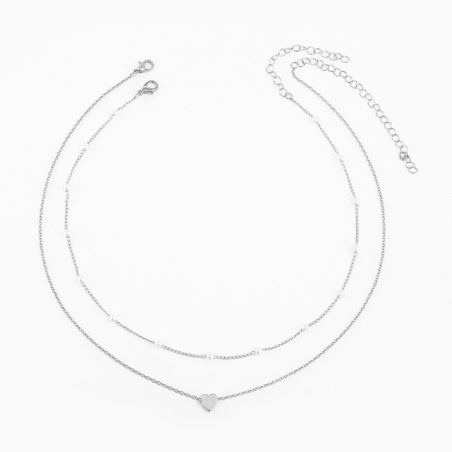 Multilayer Pearl and Heart Pendant Necklace