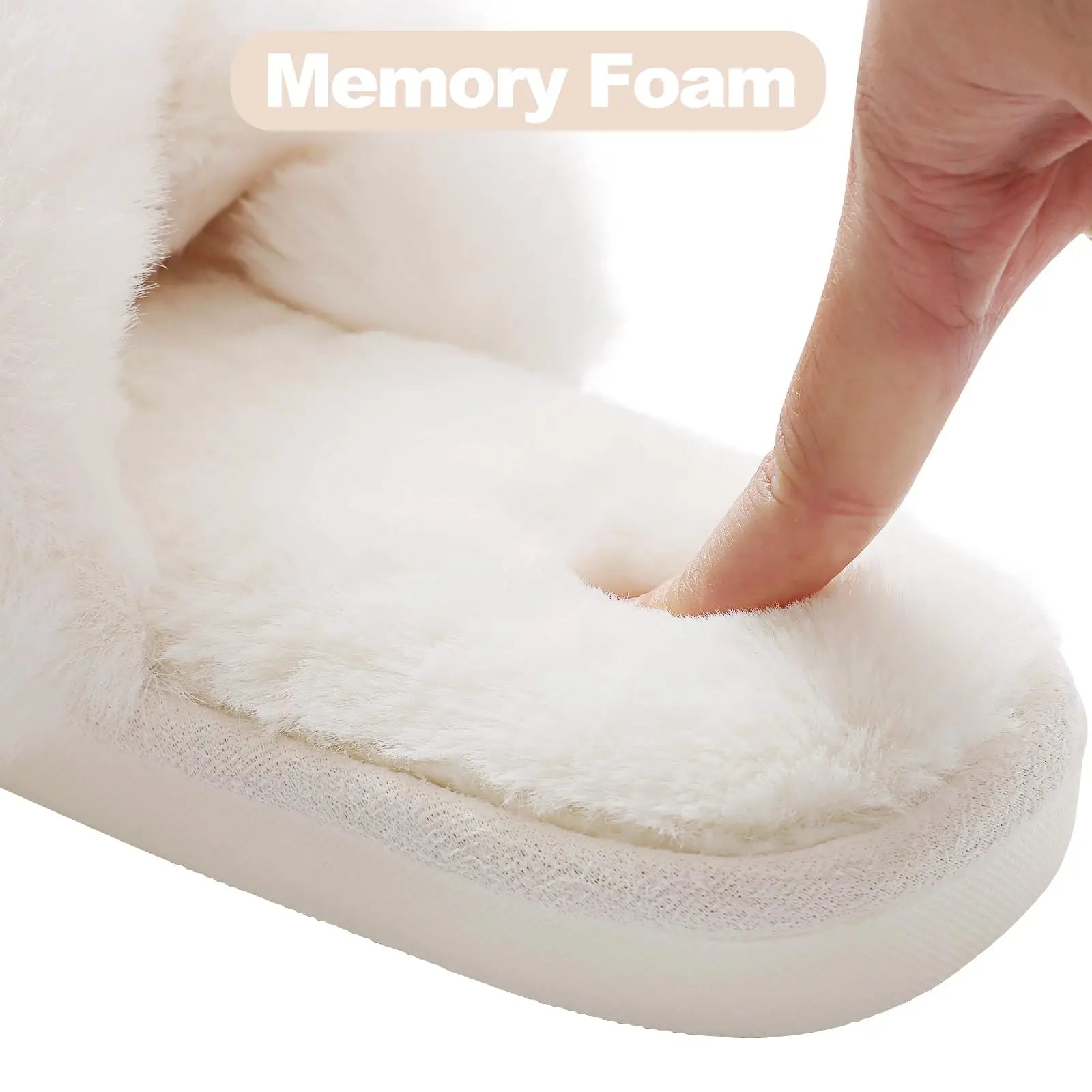 Cross Band Memory Foam Fuzzy Slippers