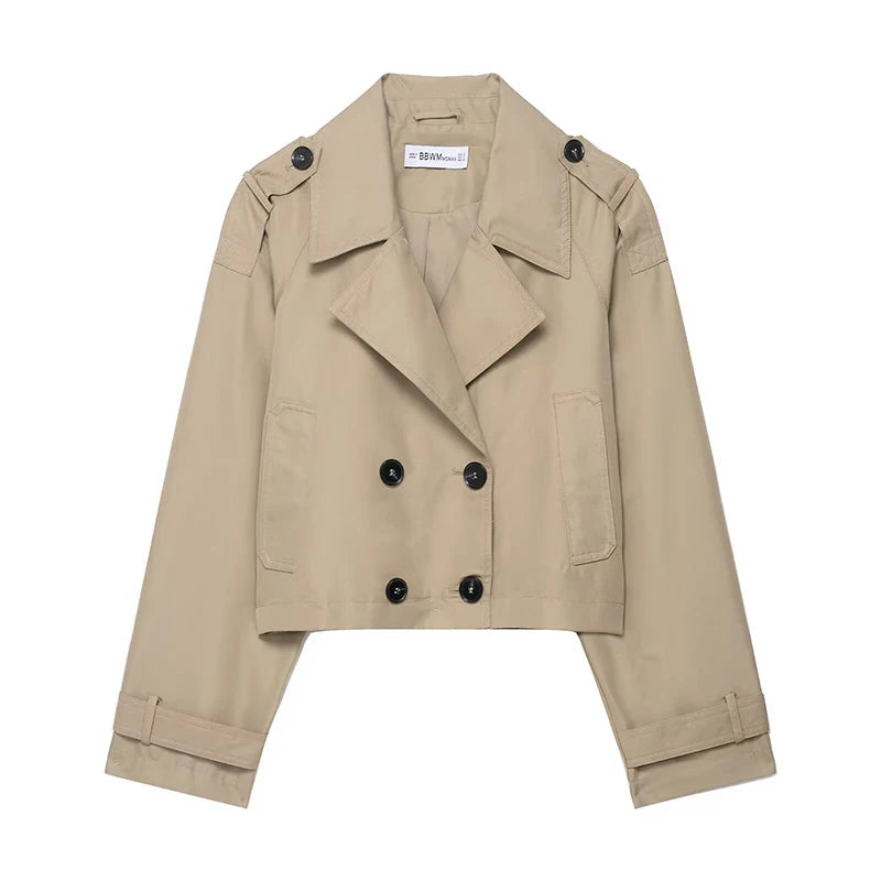 Vintage Double-Breasted Short Trench Coat
