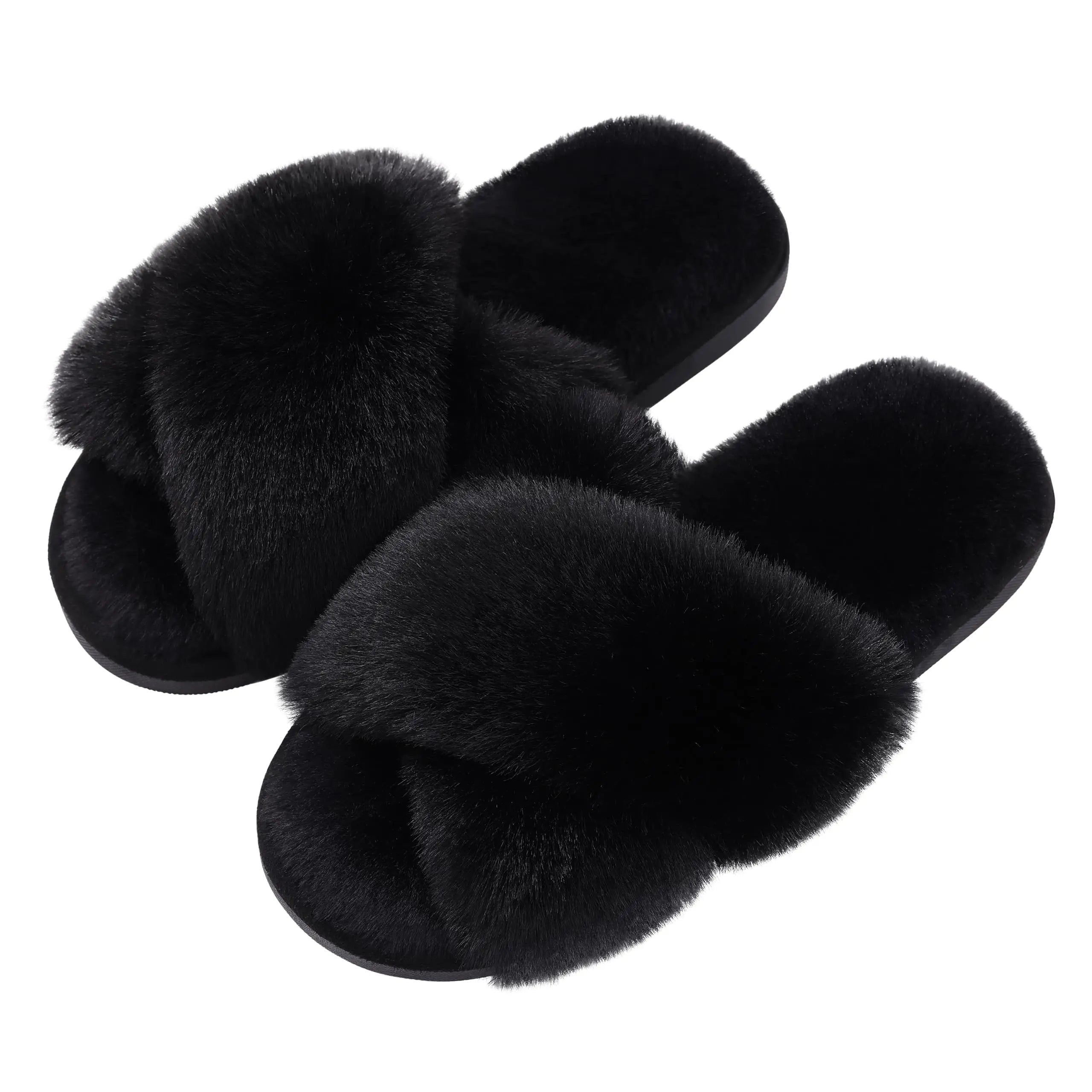 Cross Band Memory Foam Fuzzy Slippers