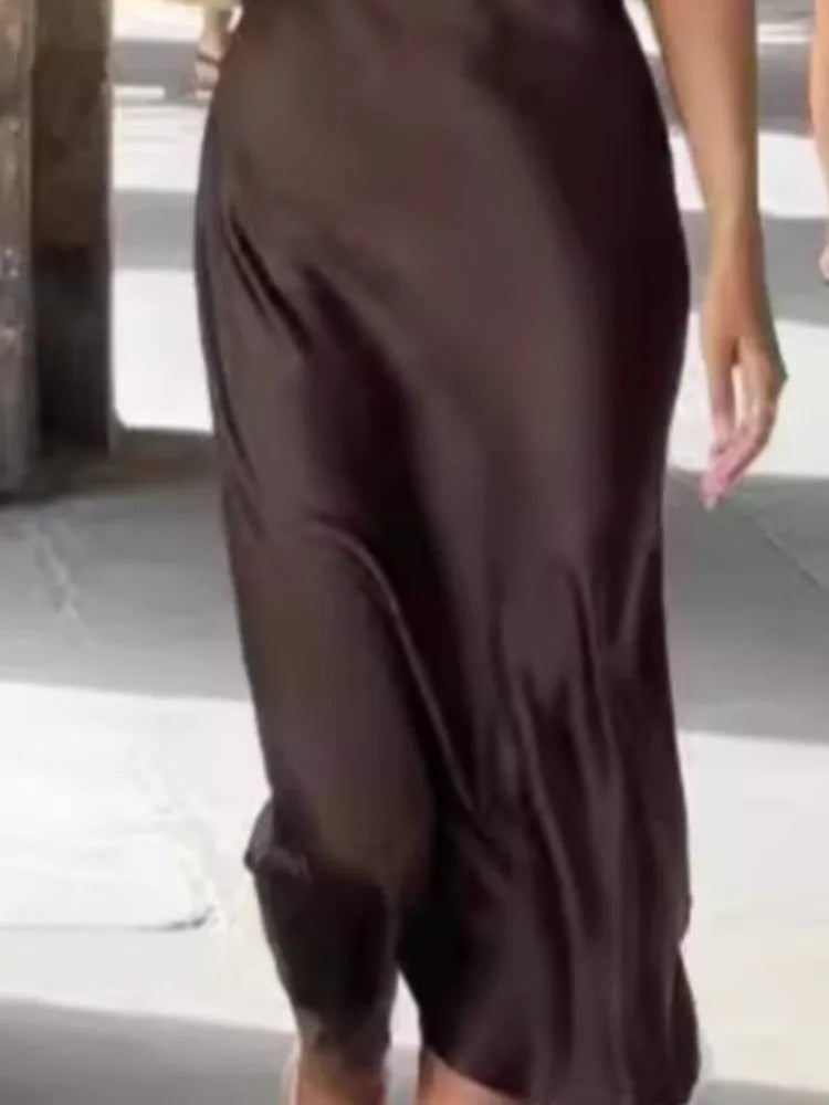 Elegant Sleeveless Satin Midi Dress