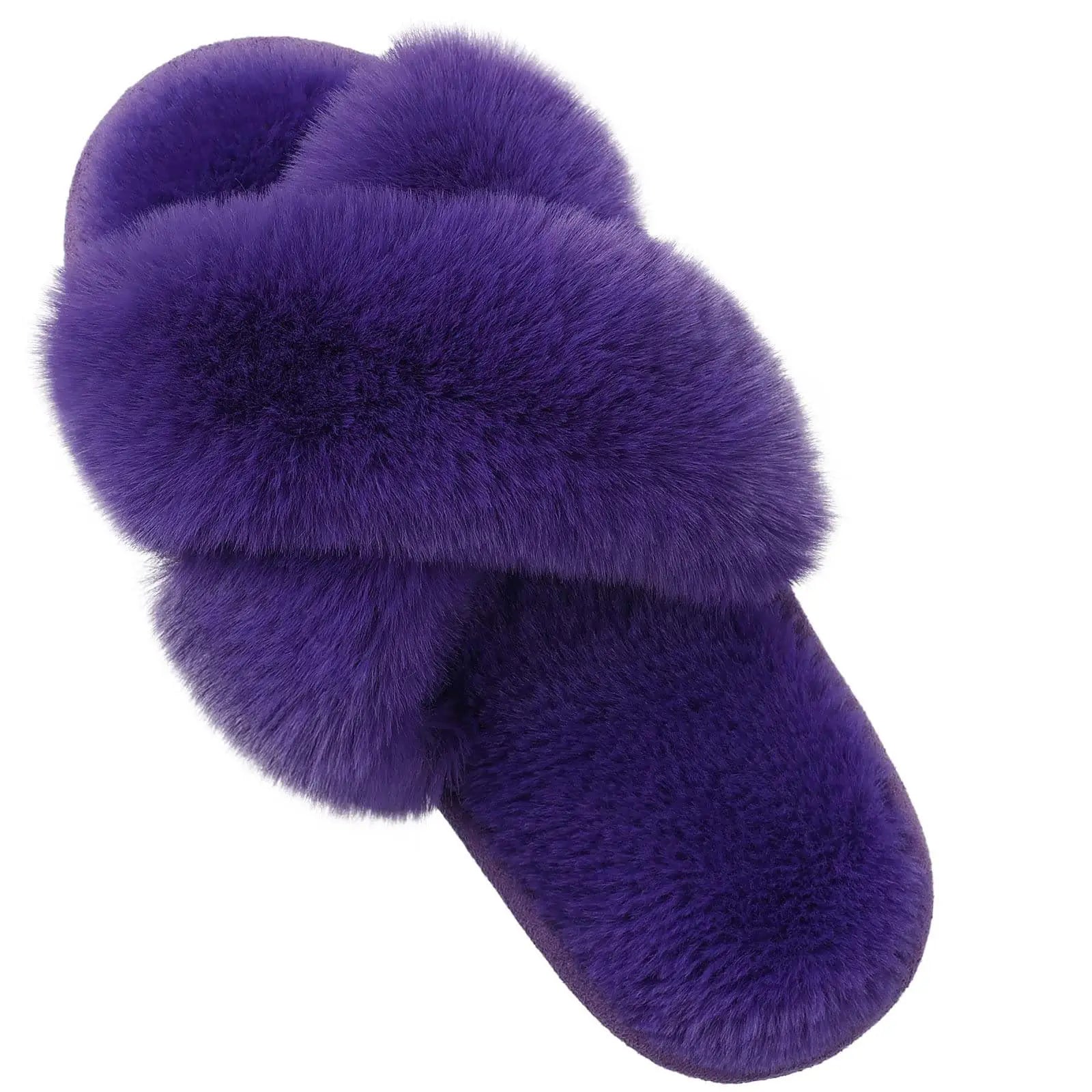 Cross Band Memory Foam Fuzzy Slippers