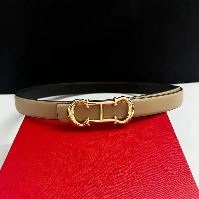 Leather Belt with Gold Letter Buckle