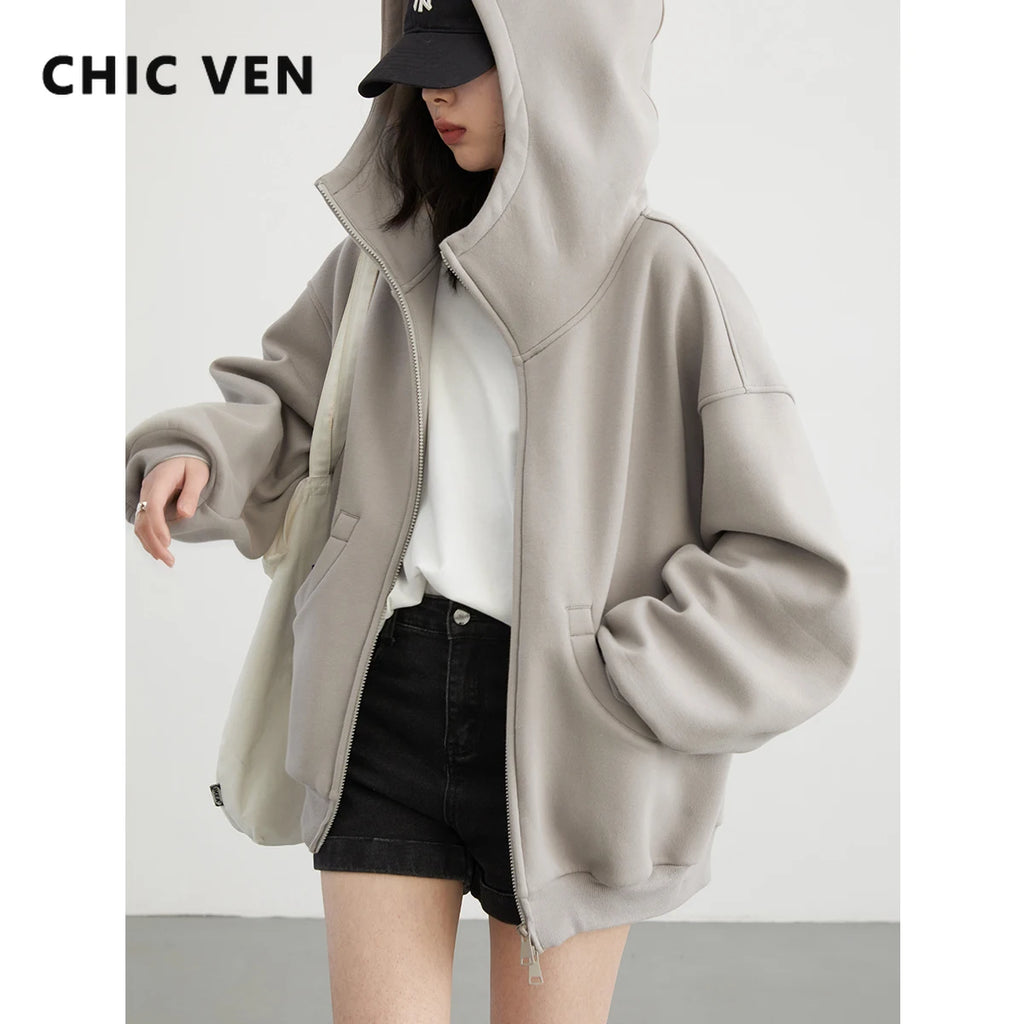Oversized Double-Zipper Plush Hoodie