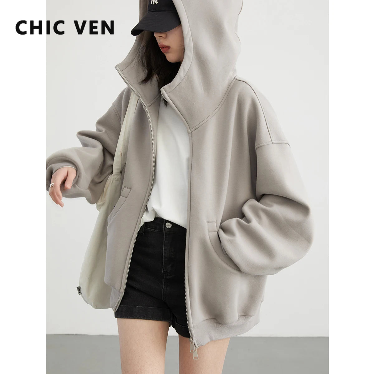 Oversized Double-Zipper Plush Hoodie