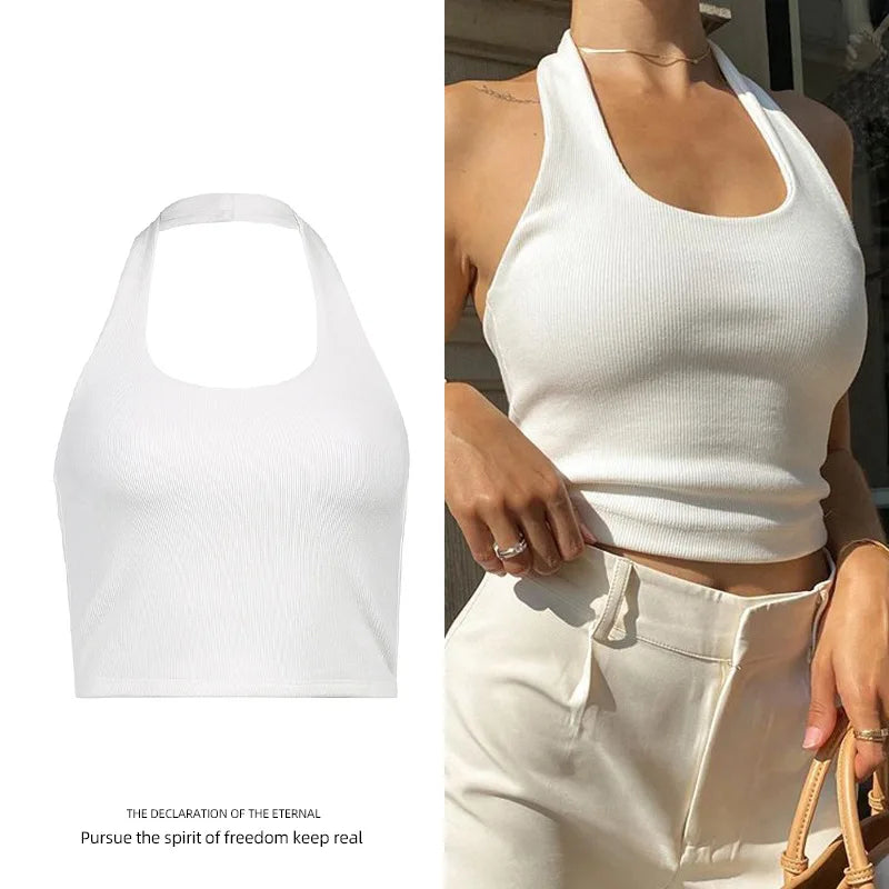 Ribbed Halter Neck Crop Top