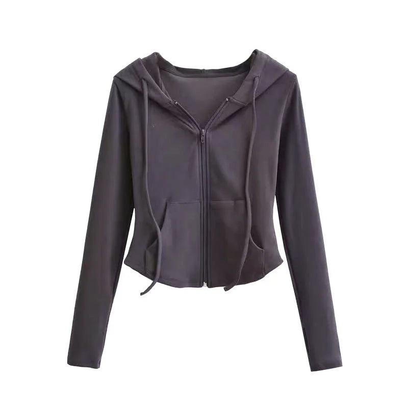Slim Fit Zip-Up Cropped Hoodie