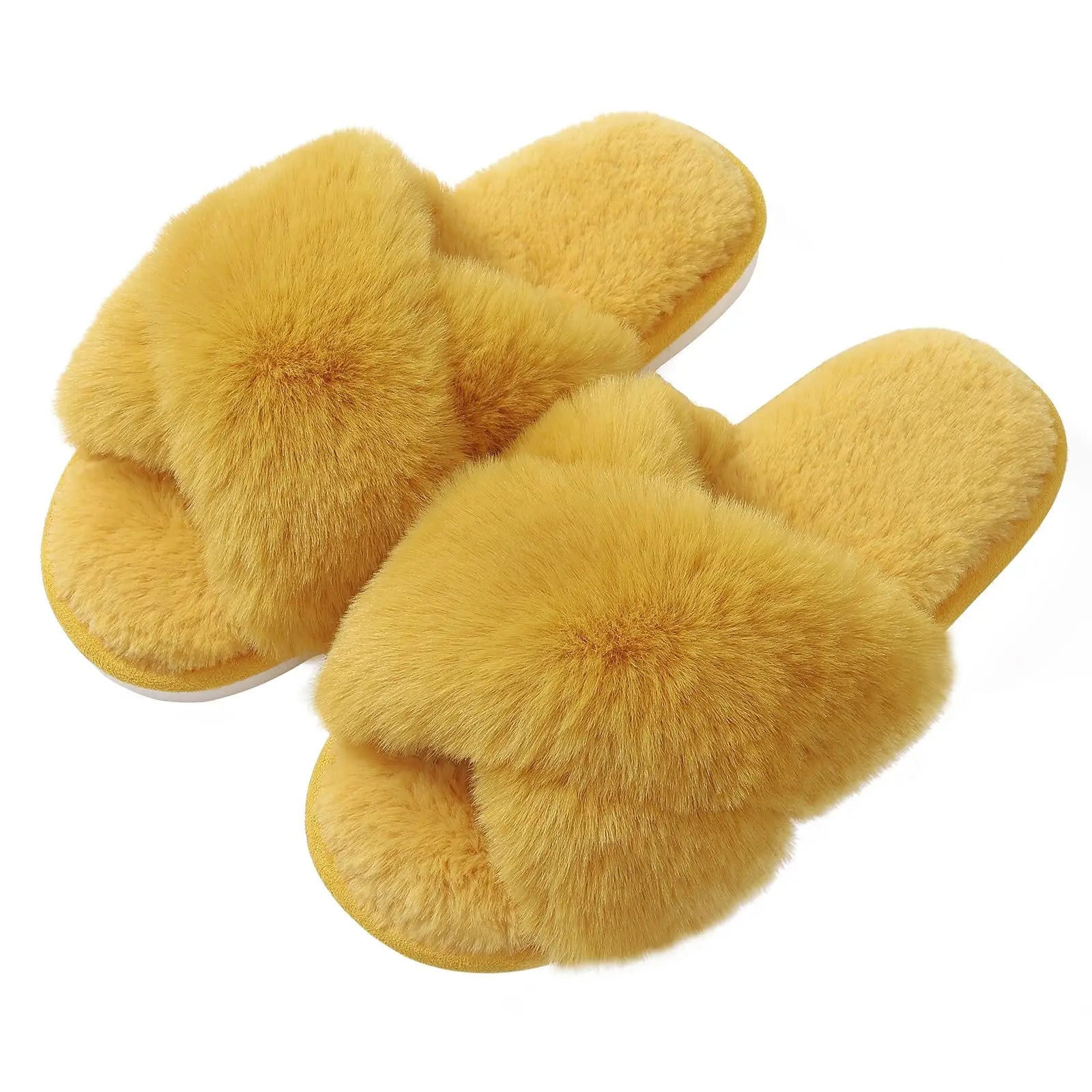 Cross Band Memory Foam Fuzzy Slippers