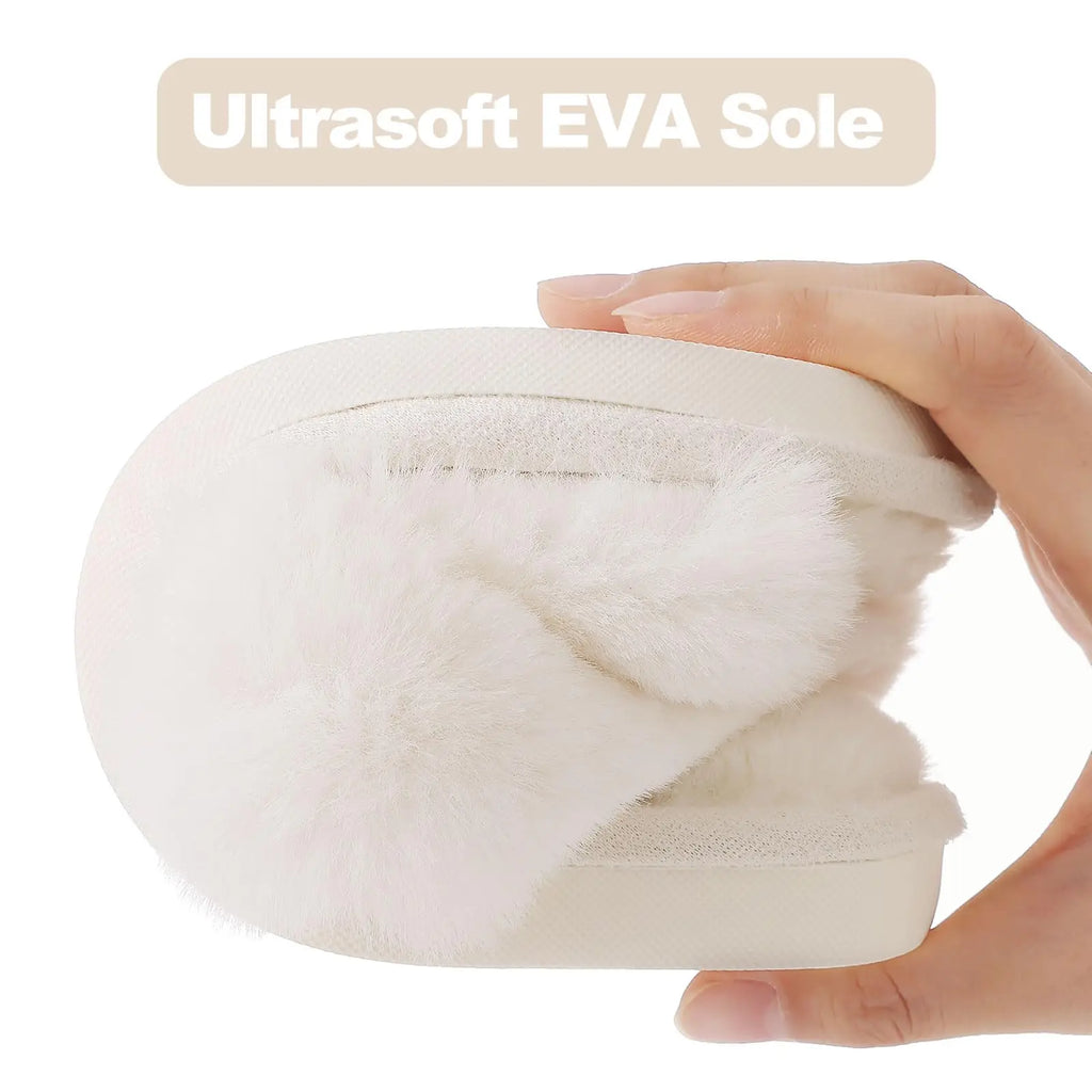 Cross Band Memory Foam Fuzzy Slippers
