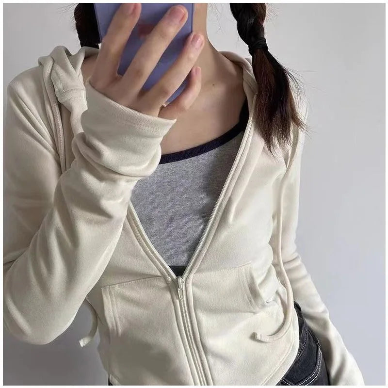 Slim Fit Zip-Up Cropped Hoodie