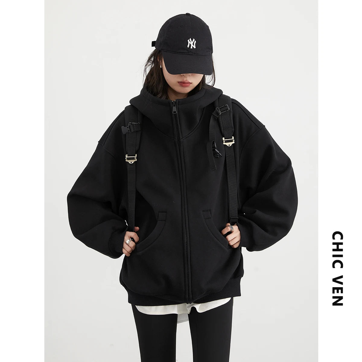 Oversized Double-Zipper Plush Hoodie