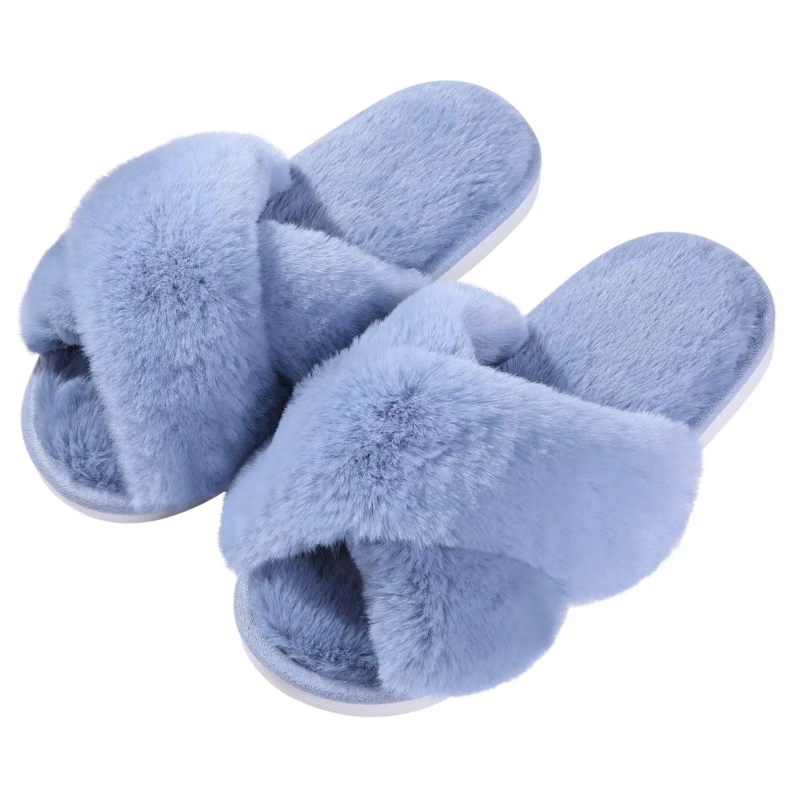 Cross Band Memory Foam Fuzzy Slippers