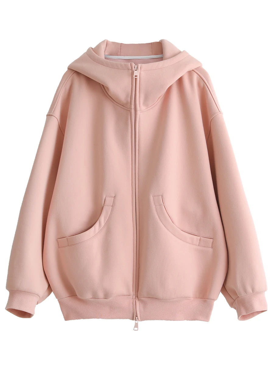 Oversized Double-Zipper Plush Hoodie