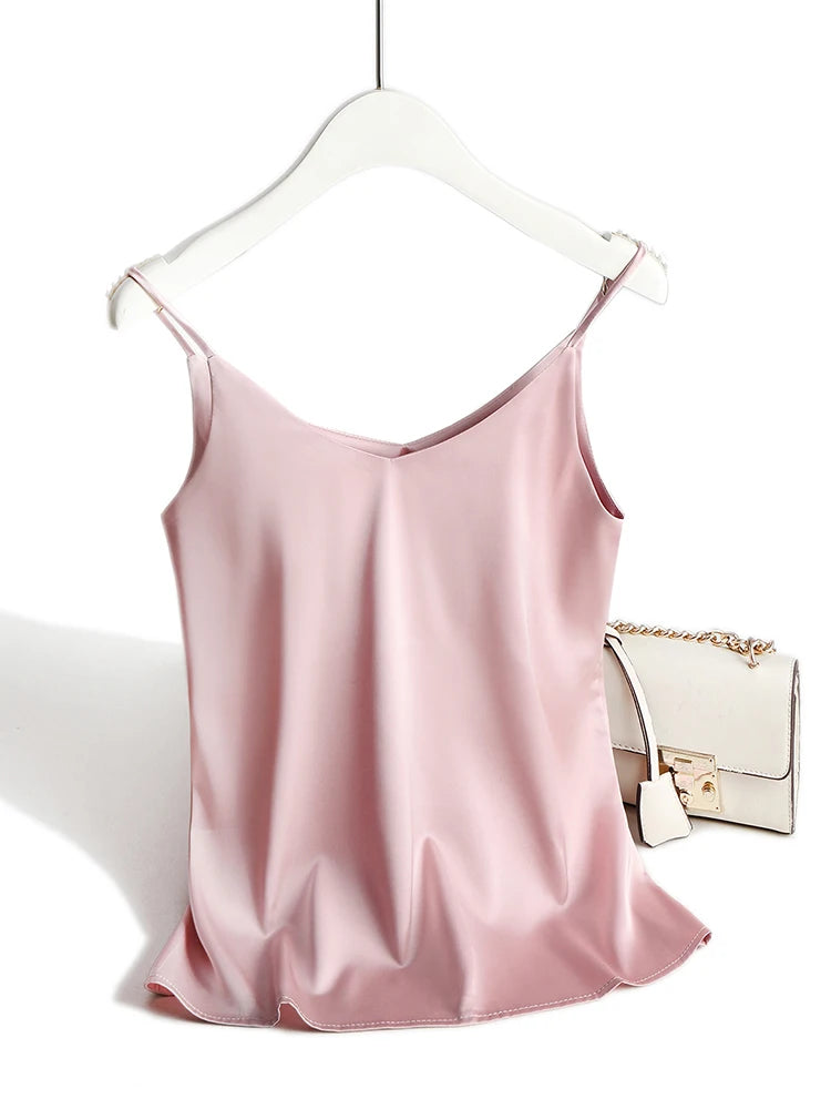 V-Neck Satin Silk Camisole Top