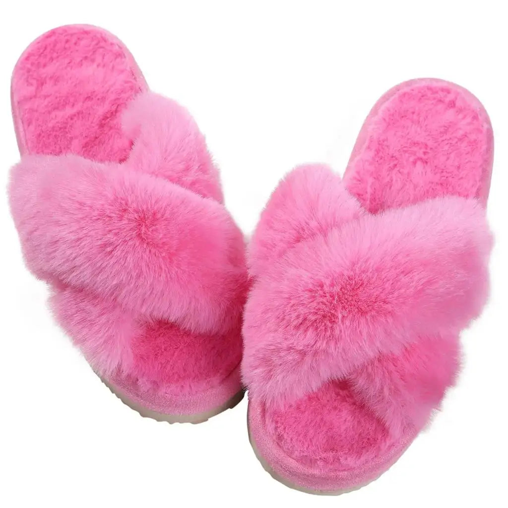 Cross Band Memory Foam Fuzzy Slippers