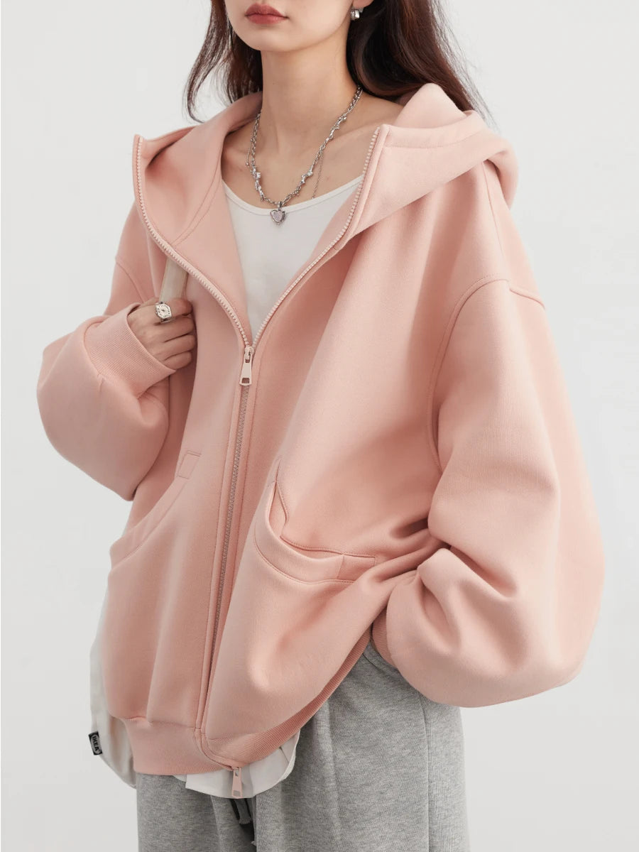 Oversized Double-Zipper Plush Hoodie