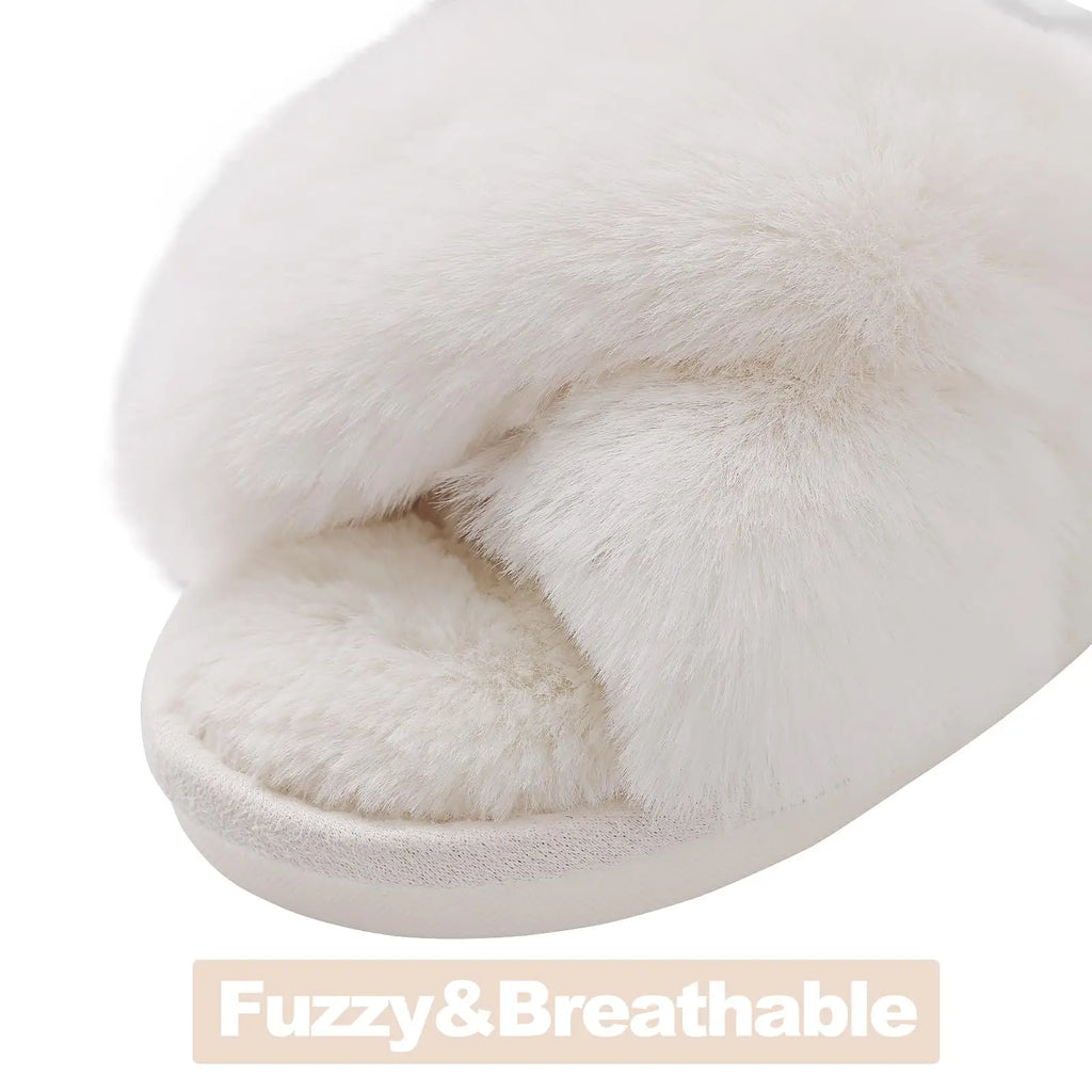 Cross Band Memory Foam Fuzzy Slippers